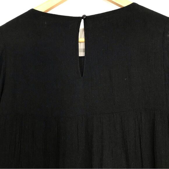 THML Black Gauze Floral Embroidered Velvet Popover Sheath Dress - Picture 7 of 14